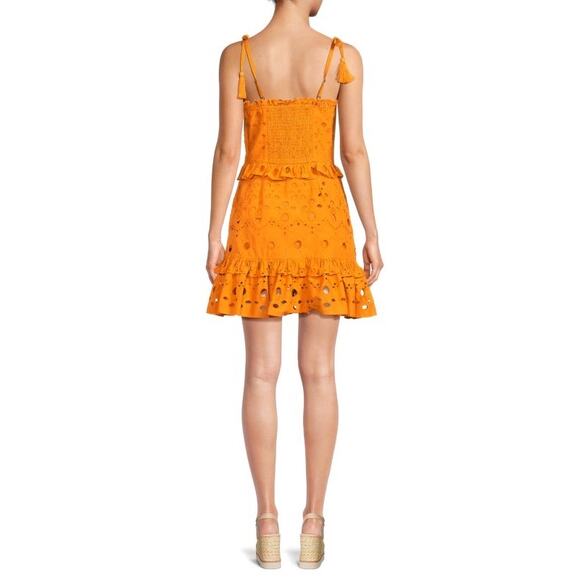 Walter Baker Misty Eyelet Ruffle Mini Dress Ginger Eye Yellow Strappy Size 8 - Picture 2 of 9